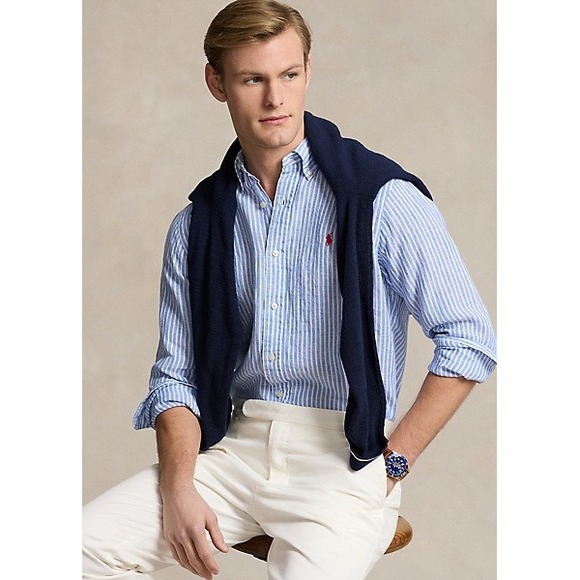 Polo Ralph Lauren Other - POLO RALPH LAUREN SZ MED MEN'S L/S BUTTON UP LINEN SHIRT~STRIPES~NWT